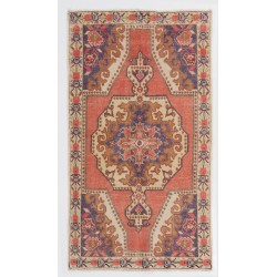 Traditional Handmade Turkish Rug, Mid-Century Oriental Wool Carpet. 4 x 7.2 Ft (123 x 217 cm)