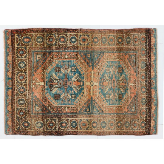 Nomadic "Yatak"  Rug, Handmade 1960s Turkish Carpet. 4 x 5.8 Ft (124 x 175 cm)