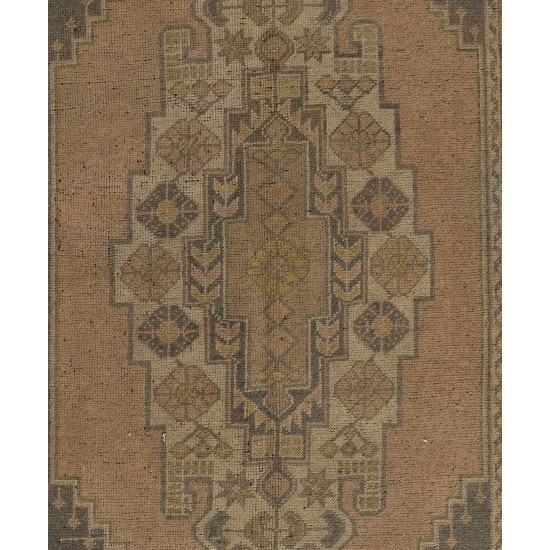 Turkish Village Rug, Handmade Vintage Carpet, All Wool. 4.2 x 7 Ft (125 x 213 cm)