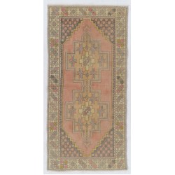 Traditional Handmade Turkish Rug, Mid-Century Oriental Wool Carpet. 4.2 x 8.7 Ft (125 x 263 cm)