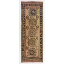 Turkish Runner Rug, Authentic Vintage Handmade Hallway Runner. 4.2 x 11.6 Ft (125 x 352 cm)