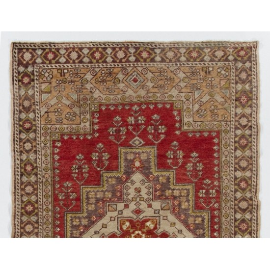Traditional Handmade Turkish Rug, Mid-Century Oriental Wool Carpet. 4.2 x 6.5 Ft (126 x 196 cm)