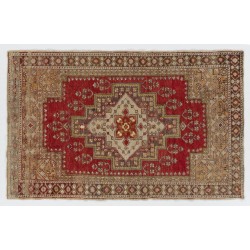 Traditional Handmade Turkish Rug, Mid-Century Oriental Wool Carpet. 4.2 x 6.5 Ft (126 x 196 cm)