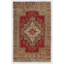 Traditional Handmade Turkish Rug, Mid-Century Oriental Wool Carpet. 4.2 x 6.5 Ft (126 x 196 cm)