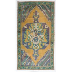 Rustic Style Handmade Turkish Rug, Vintage Wool Carpet. 4.2 x 7.8 Ft (126 x 235 cm)