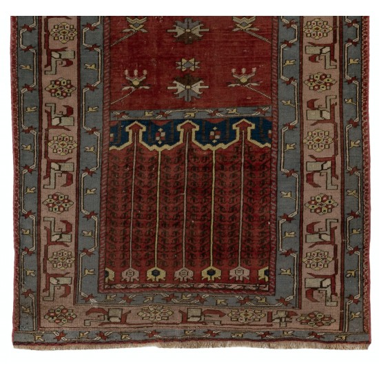Unique Mid-Century Handmade Turkish Village Rug for Traditional Interiors. 4.2 x 7.8 Ft (126 x 236 cm)