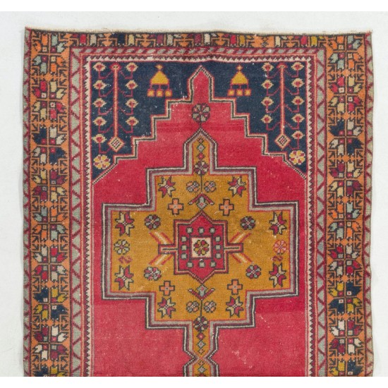 One-of-a-Kind Traditional Handmade Turkish Rug, Mid-Century Oriental Wool Carpet. 4.2 x 8.3 Ft (126 x 250 cm)