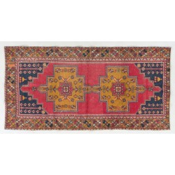One-of-a-Kind Traditional Handmade Turkish Rug, Mid-Century Oriental Wool Carpet. 4.2 x 8.3 Ft (126 x 250 cm)