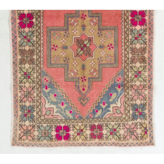 One-of-a-Kind Traditional Handmade Turkish Rug, Mid-Century Oriental Wool Carpet. 4.2 x 8 Ft (127 x 241 cm)