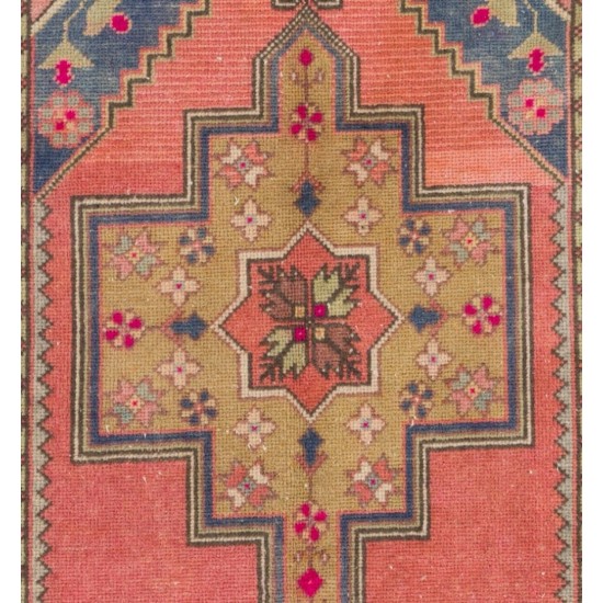 One-of-a-Kind Traditional Handmade Turkish Rug, Mid-Century Oriental Wool Carpet. 4.2 x 8 Ft (127 x 241 cm)