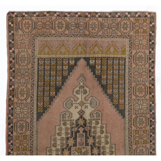 Turkish Village Rug, Handmade Vintage Carpet, All Wool. 4.2 x 8 Ft (127 x 245 cm)