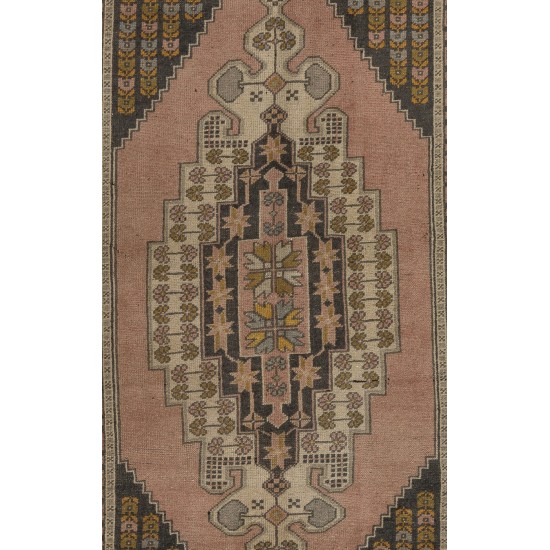 Turkish Village Rug, Handmade Vintage Carpet, All Wool. 4.2 x 8 Ft (127 x 245 cm)