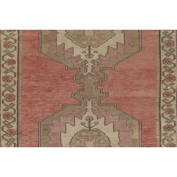 Oriental Carpet from 1960's, Handmade Turkish Rug in Red, Brown and Beige Colors. 4.2 x 9 Ft (127 x 276 cm)