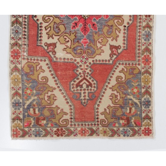 Oriental Wool Rug from 1960's, Handmade Turkish Carpet. 4.2 x 7.2 Ft (128 x 217 cm)
