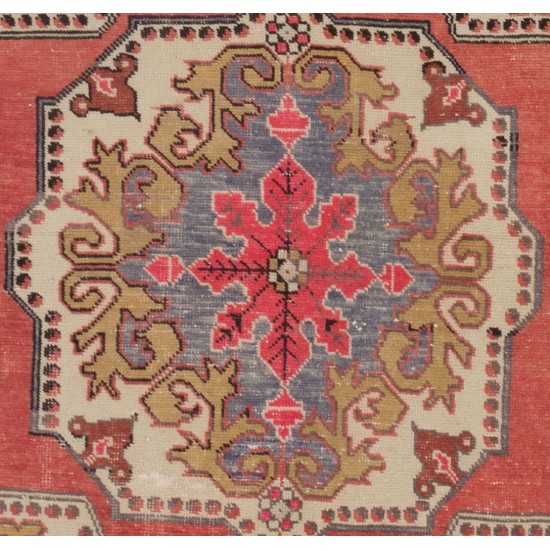 Oriental Wool Rug from 1960's, Handmade Turkish Carpet. 4.2 x 7.2 Ft (128 x 217 cm)