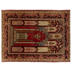 Semi Antique Handmade Central Anatolian Prayer Rug, 100% Wool. 4.3 x 6 Ft (130 x 182 cm)