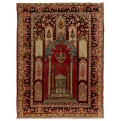 Semi Antique Handmade Central Anatolian Prayer Rug, 100% Wool. 4.3 x 6 Ft (130 x 182 cm)