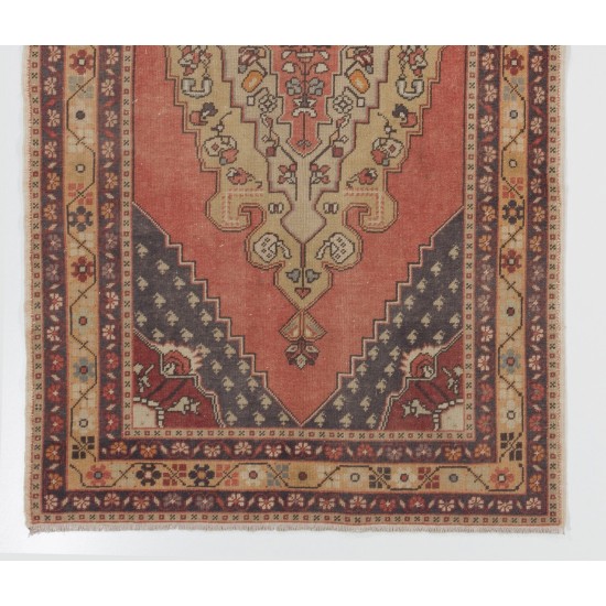 One-of-a-Kind Traditional Handmade Turkish Rug, Mid-Century Oriental Wool Carpet. 4.3 x 7.6 Ft (130 x 229 cm)