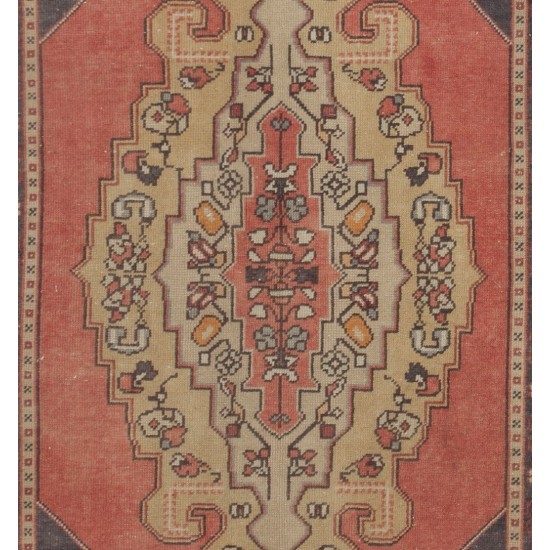 One-of-a-Kind Traditional Handmade Turkish Rug, Mid-Century Oriental Wool Carpet. 4.3 x 7.6 Ft (130 x 229 cm)
