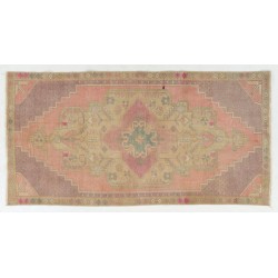 Traditional Handmade Turkish Rug, Unique Vintage Wool Carpet. 4.3 x 8.4 Ft (130 x 254 cm)