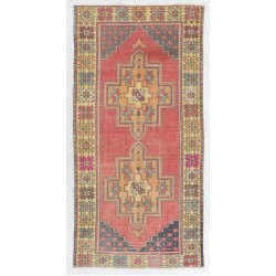Traditional Handmade Turkish Rug, Unique Vintage Wool Carpet. 4.3 x 8.7 Ft (130 x 263 cm)