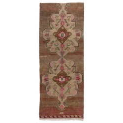 Handmade Turkish Karapinar Wool Runner Rug, Vintage Wool Carpet. 4.3 x 10.5 Ft (130 x 320 cm)