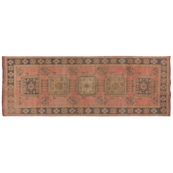 Vintage Anatolian Tribal Runner Rug, Authentic Handmade Hallway Runner. 4.3 x 11.6 Ft (130 x 352 cm)