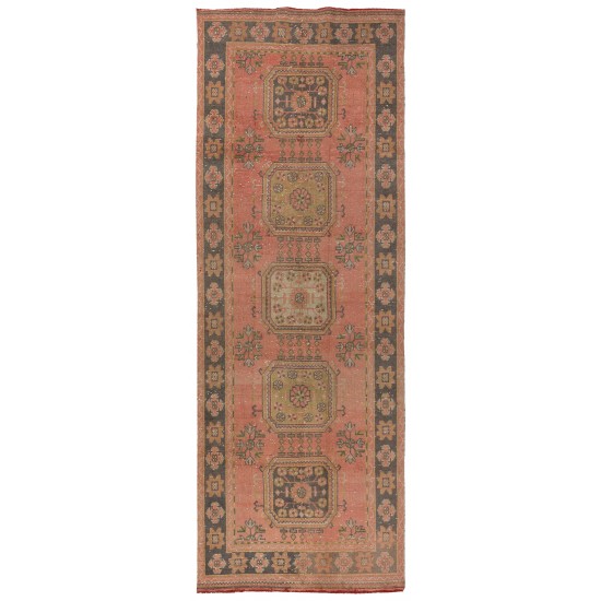 Vintage Anatolian Tribal Runner Rug, Authentic Handmade Hallway Runner. 4.3 x 11.6 Ft (130 x 352 cm)