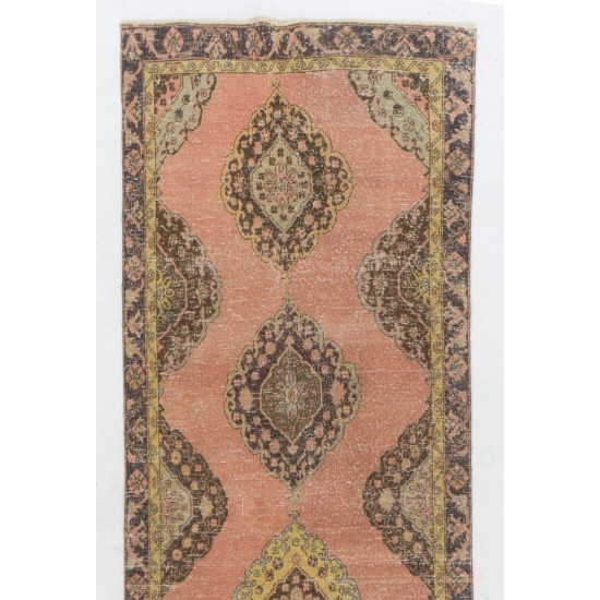 Turkish Runner Rug, Authentic Vintage Handmade Hallway Runner. 4.3 x 13.4 Ft (130 x 407 cm)
