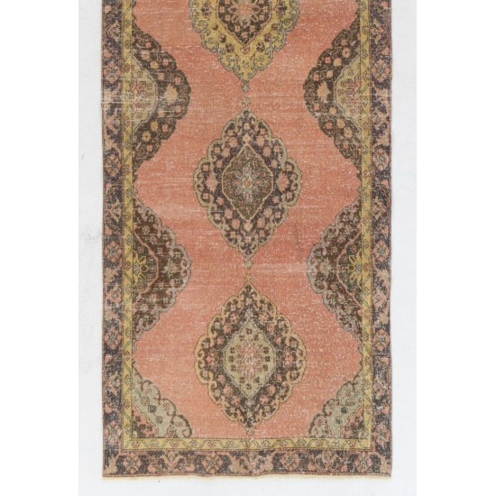 Turkish Runner Rug, Authentic Vintage Handmade Hallway Runner. 4.3 x 13.4 Ft (130 x 407 cm)