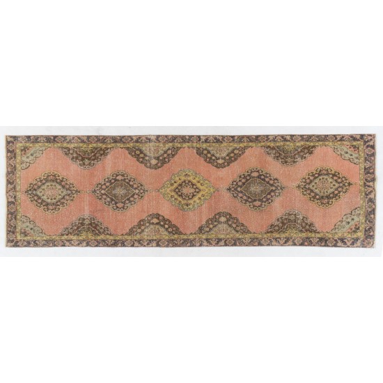 Turkish Runner Rug, Authentic Vintage Handmade Hallway Runner. 4.3 x 13.4 Ft (130 x 407 cm)