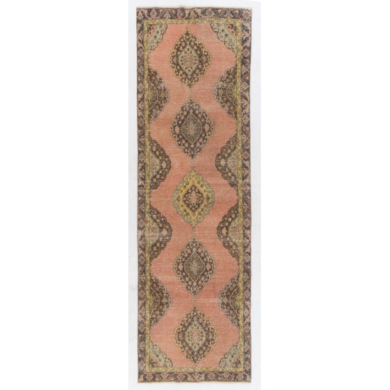 Turkish Runner Rug, Authentic Vintage Handmade Hallway Runner. 4.3 x 13.4 Ft (130 x 407 cm)