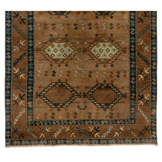 Turkish Village Rug, Handmade Vintage Carpet, All Wool. 4.4 x 7 Ft (132 x 212 cm)