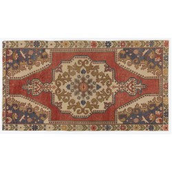 Unique Mid-Century Handmade Turkish Village Rug for Traditional Interiors. 100% Wool. 4.4 x 7.8 Ft (132 x 235 cm)