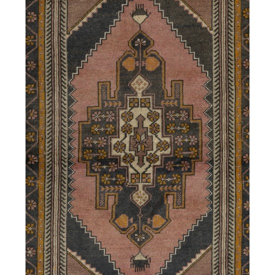 Nice Handmade Vintage Turkish Oriental Wool Rug with Tribal Style. 4.4 x 7.3 Ft (133 x 222 cm)