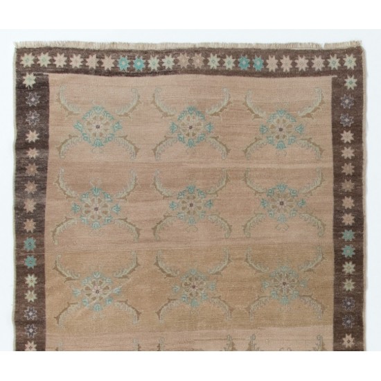 Traditional Handmade Turkish Rug, Unique Vintage Wool Carpet. 4.4 x 7.6 Ft (133 x 231 cm)