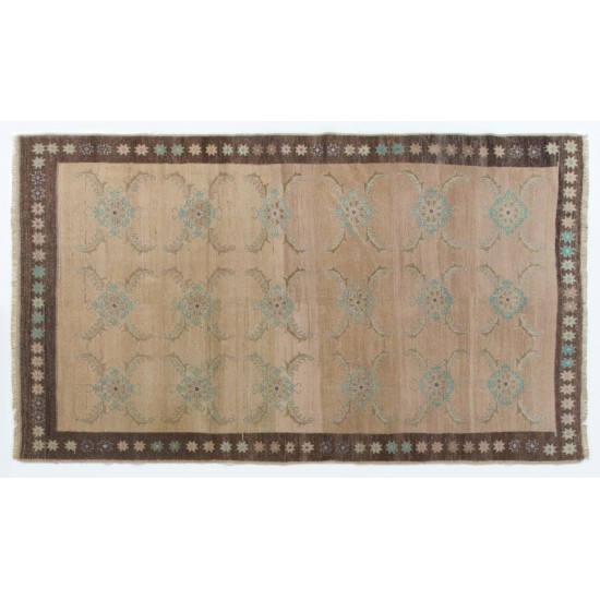 Traditional Handmade Turkish Rug, Unique Vintage Wool Carpet. 4.4 x 7.6 Ft (133 x 231 cm)