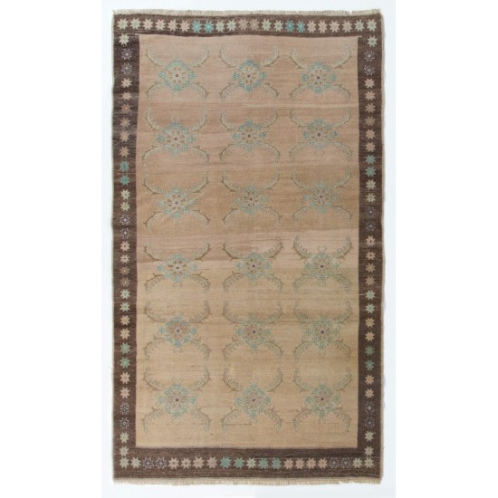 Traditional Handmade Turkish Rug, Unique Vintage Wool Carpet. 4.4 x 7.6 Ft (133 x 231 cm)