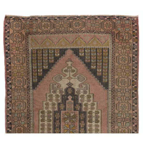 Traditional Oriental Wool Rug from 1960's, Hand-Knotted Turkish Village Carpet. 4.5 x 7.4 Ft (135 x 224 cm)