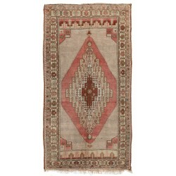 Handmade Turkish Village Rug, Vintage Wool Carpet with Medallion Design. 4.5 x 8.6 Ft (135 x 260 cm)