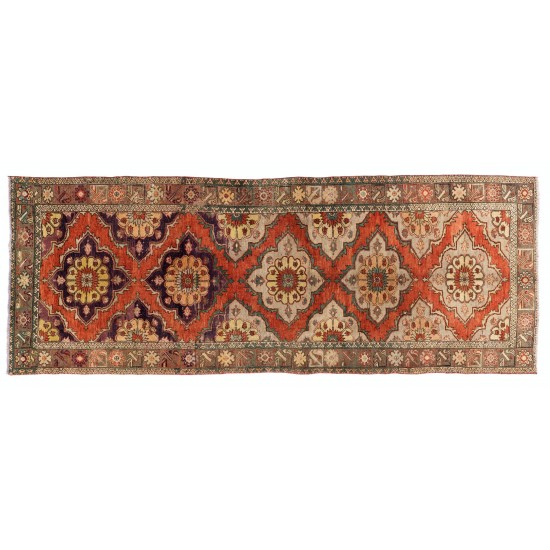 Handmade Turkish Corridor Rug, Vintage Hallway Runner. 4.5 x 11.8 Ft (135 x 357 cm)