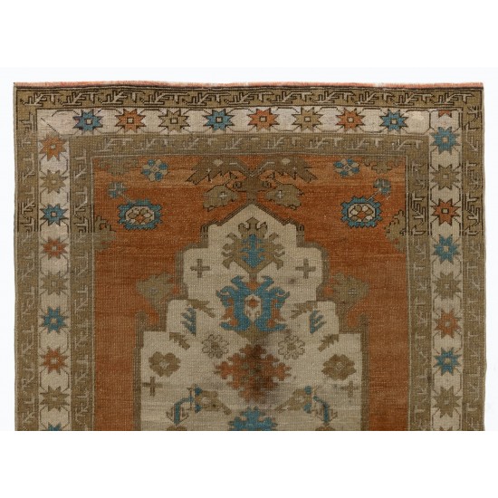 One-of-a-Kind Mid-Century Handmade Turkish Oriental Rug for Traditional Interiors. 100% Wool. 4.5 x 9.5 Ft (136 x 288 cm)