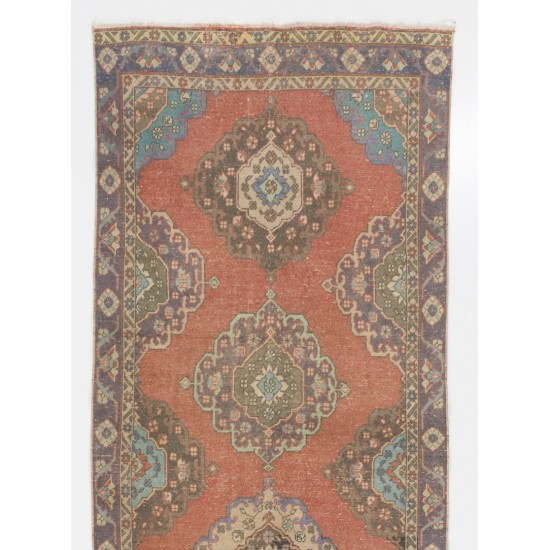 Central Anatolian Corridor Rug, Vintage Handmade Hallway Runner. 4.5 x 13 Ft (136 x 396 cm)
