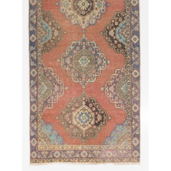 Central Anatolian Corridor Rug, Vintage Handmade Hallway Runner. 4.5 x 13 Ft (136 x 396 cm)