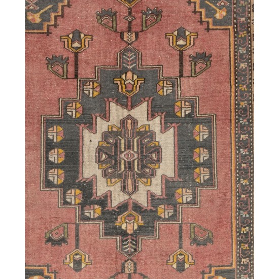 One-of-a-Kind Mid-Century Handmade Turkish Oriental Rug for Traditional Interiors. 100% Wool. 4.5 x 8.4 Ft (137 x 255 cm)