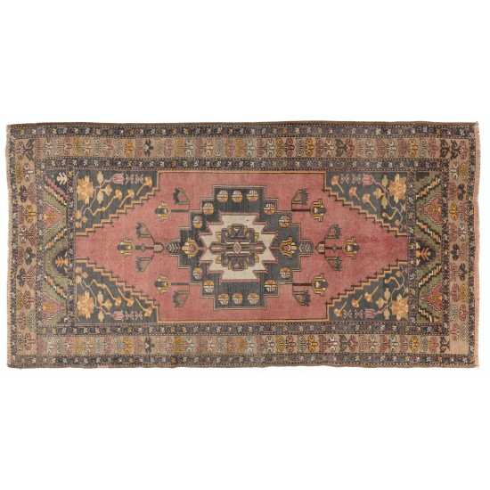One-of-a-Kind Mid-Century Handmade Turkish Oriental Rug for Traditional Interiors. 100% Wool. 4.5 x 8.4 Ft (137 x 255 cm)