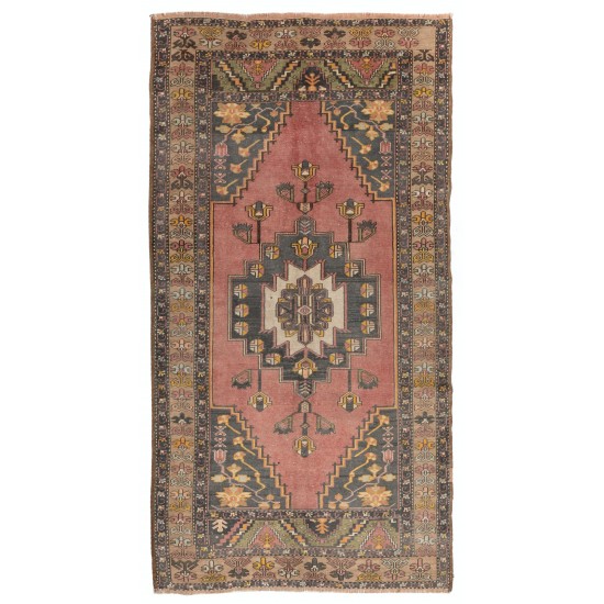 One-of-a-Kind Mid-Century Handmade Turkish Oriental Rug for Traditional Interiors. 100% Wool. 4.5 x 8.4 Ft (137 x 255 cm)