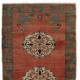 Handmade Turkish Karapinar Wool Runner Rug, Vintage Wool Carpet. 4.6 x 9.3 Ft (138 x 281 cm)