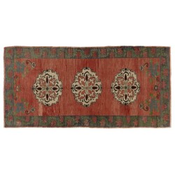 Handmade Turkish Karapinar Wool Runner Rug, Vintage Wool Carpet. 4.6 x 9.3 Ft (138 x 281 cm)