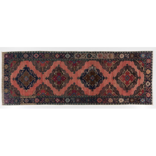 Central Anatolian Corridor Rug, Vintage Handmade Hallway Runner. 4.6 x 12.6 Ft (138 x 384 cm)